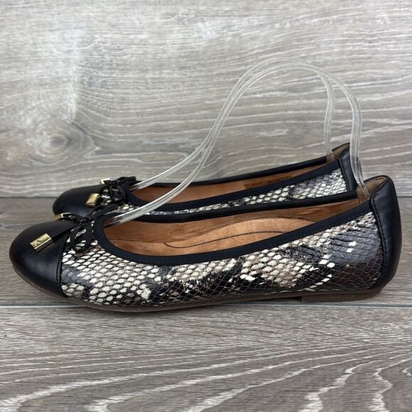 Vionic Minna Boa Women’s Sz 7.5 Black Tan Python Print Slip On Ballet Flats - Picture 3 of 11